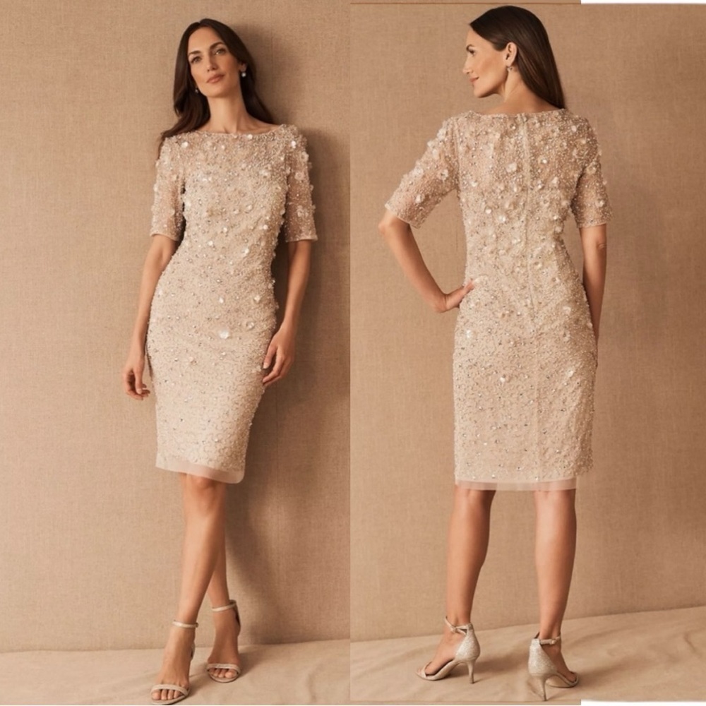 Anthropologie BHLDN Petaluma Flower Sequin Dress Adrianna Papell Plus Size 16